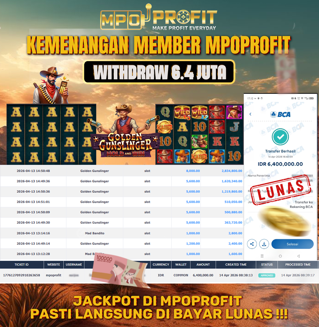 MPOPROFIT JACKPOT SLOT BESOFT! KEMENANGAN MURNI DI (GOLDEN GUNSLINGER TOTAL RP 6.400.000,- LUNAS)